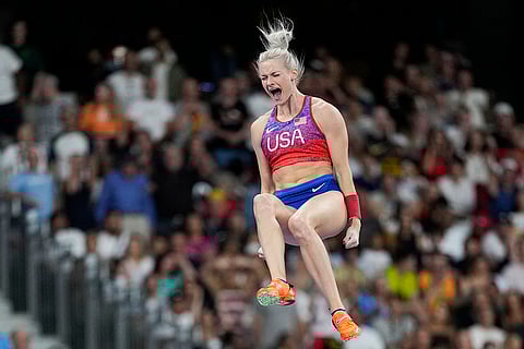 Katie Moon of the United Sates, competes during women's pole vault final